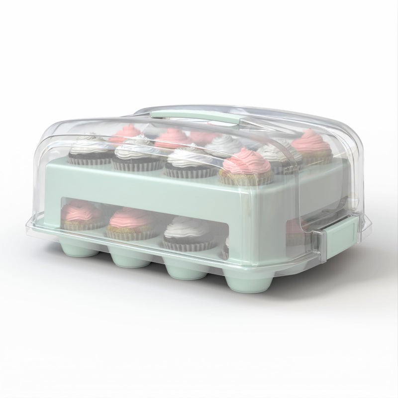 Top Shelf Elements Cupcake Carrier, EXTRA TALL LID, Green Cupcake Holder Carries 24 Standard-Size Cupcakes, Muffin Traveler Two Tier Stand Reusable Cupcake Box - Image 1